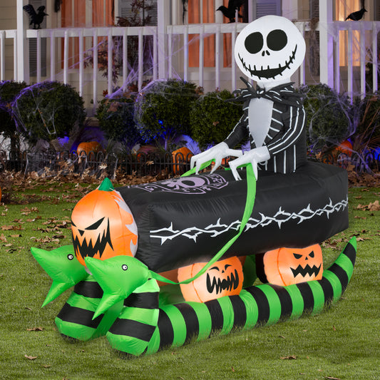 Inflatable Jack Skellington in Coffin Sleigh, 5 ft Tall, black lifestyle