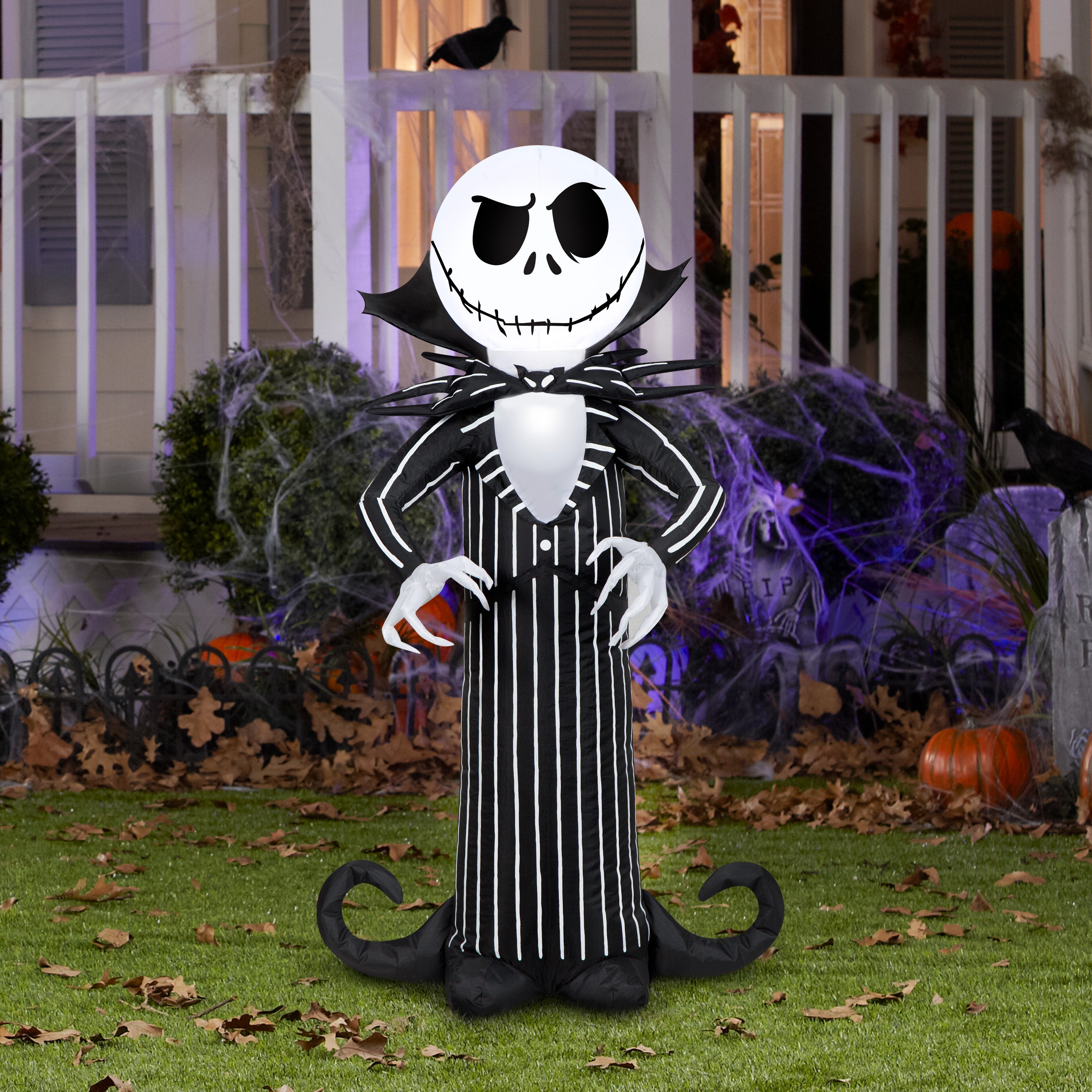 Gemmy Airblown Inflatable Jack Skellington w/Stylized Collar Disney, 3.5 ft Tall, Multicolored