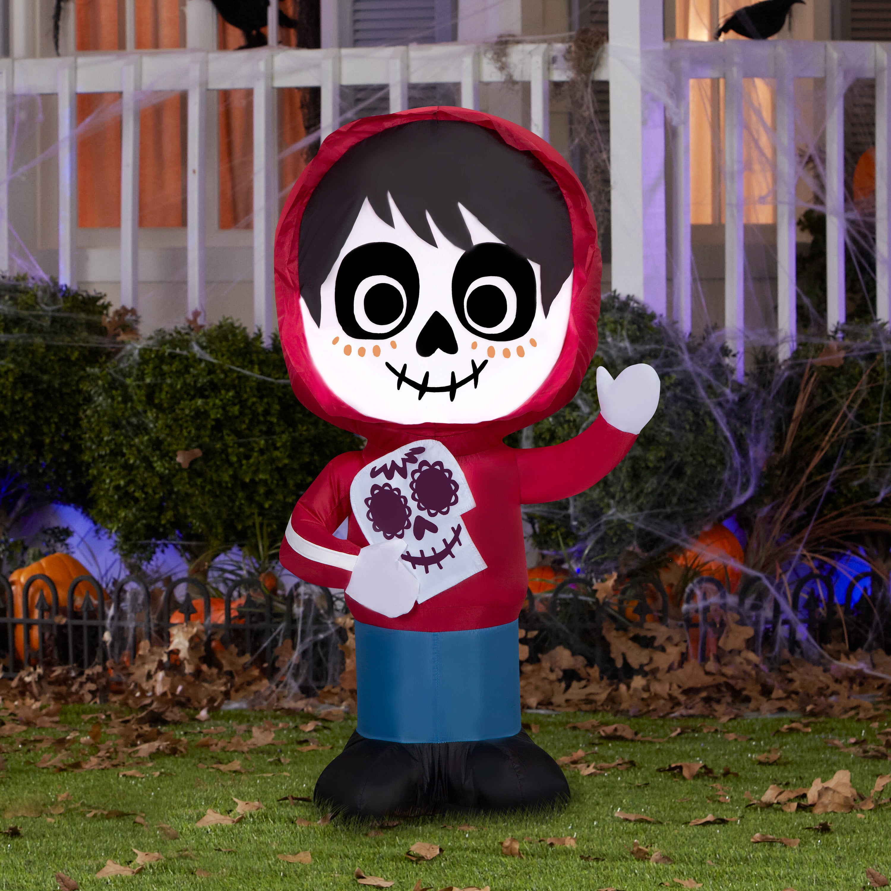 Gemmy Airblown Miguel from Coco w/Skull Disney, 3.5 ft Tall, Red