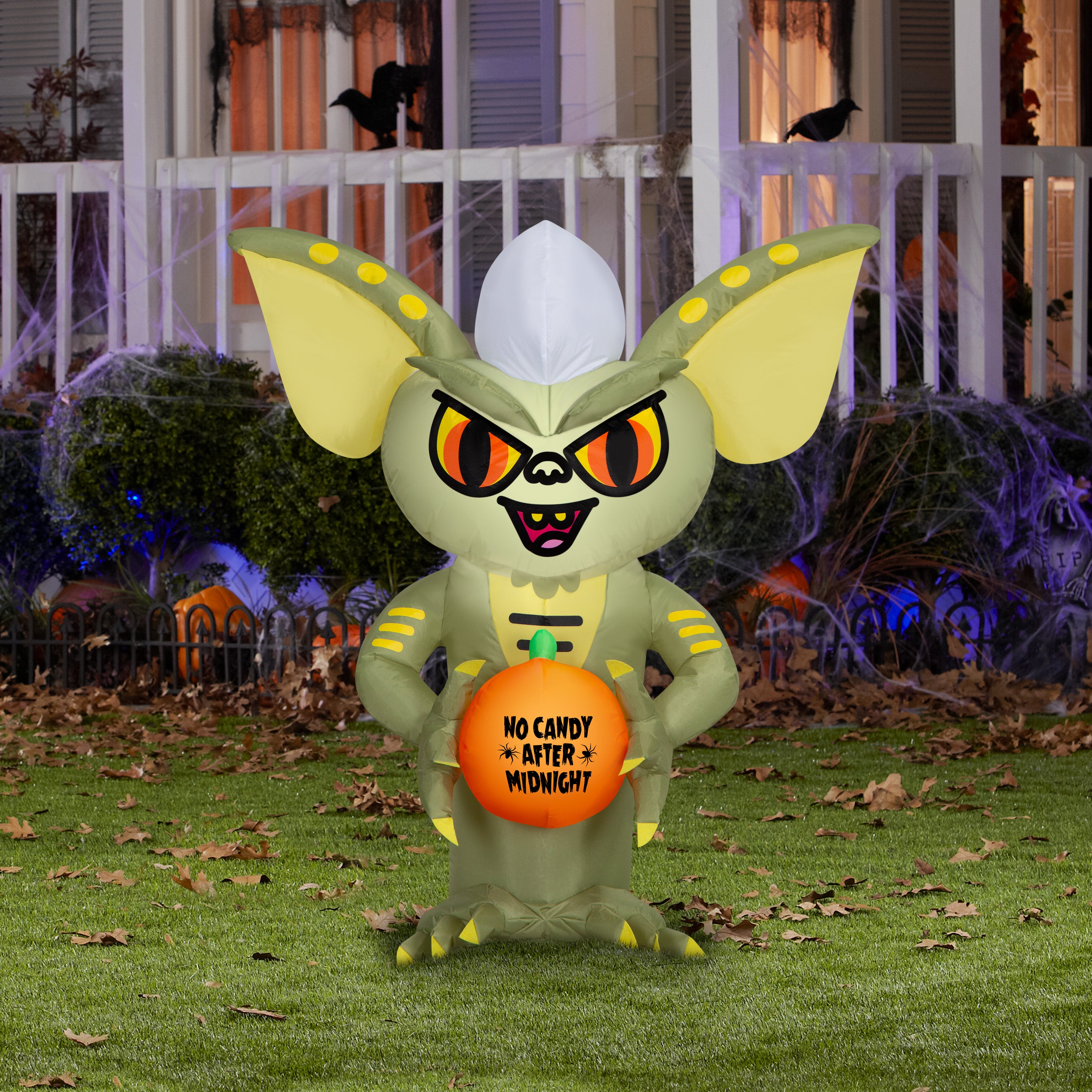 Gemmy Airblown Inflatable Stylized Stripe w/No Candy After Midnight JOL WB, 3.5 ft Tall, Multicolored