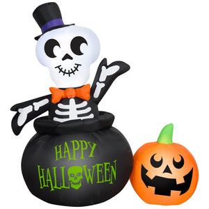 Gemmy Halloween Inflatable Skeleton in Cauldron, 4 ft Tall, Multi