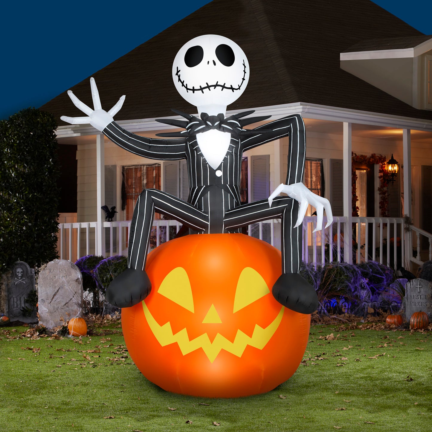 Halloween Inflatable Jack Skellington on O' Lantern, 9.5 ft Tall lifestyle
