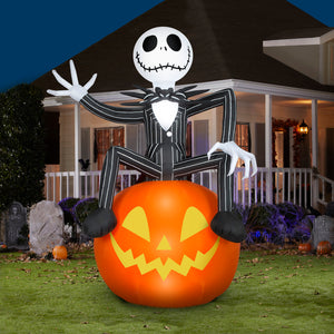 Gemmy Halloween Inflatable Jack Skellington on O' Lantern, 9.5 ft Tall, Multi