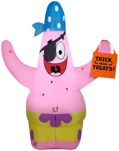 Gemmy Airblown Patrick in Pirate Costume holding Trick Sack Nick, 3.5 ft Tall, Multi