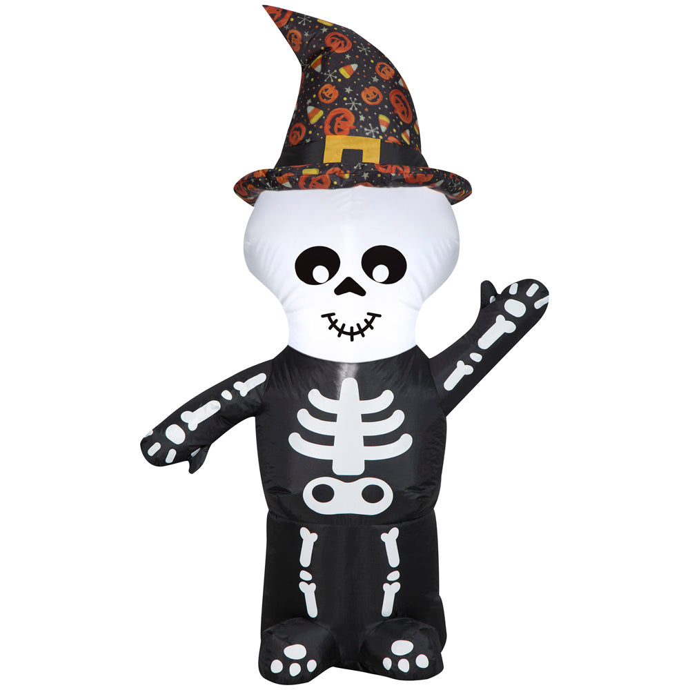 Gemmy Airblown Inflatable Skeleton w/Witch Hat , 4 ft Tall, Multi