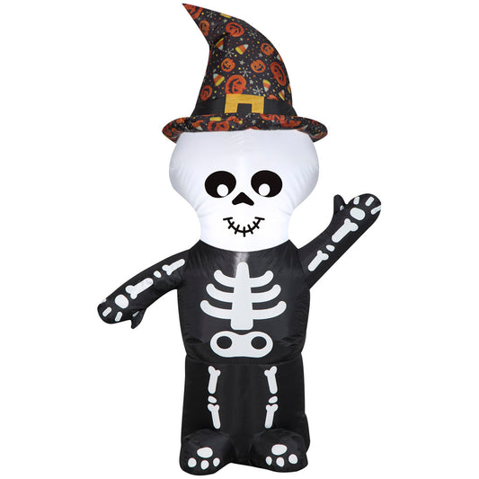 Inflatable Skeleton w/Witch Hat, 4 ft Tall