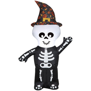 Gemmy Airblown Inflatable Skeleton w/Witch Hat , 4 ft Tall, Multi