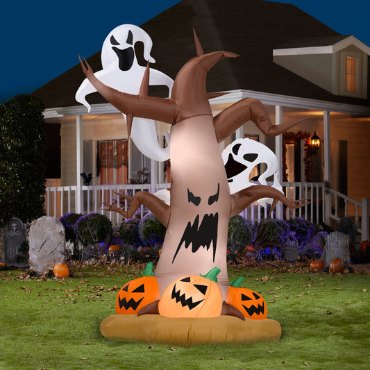 8' Dead Tree w/ Ghosts and Pumpkins Halloween Inflatable lifestyle