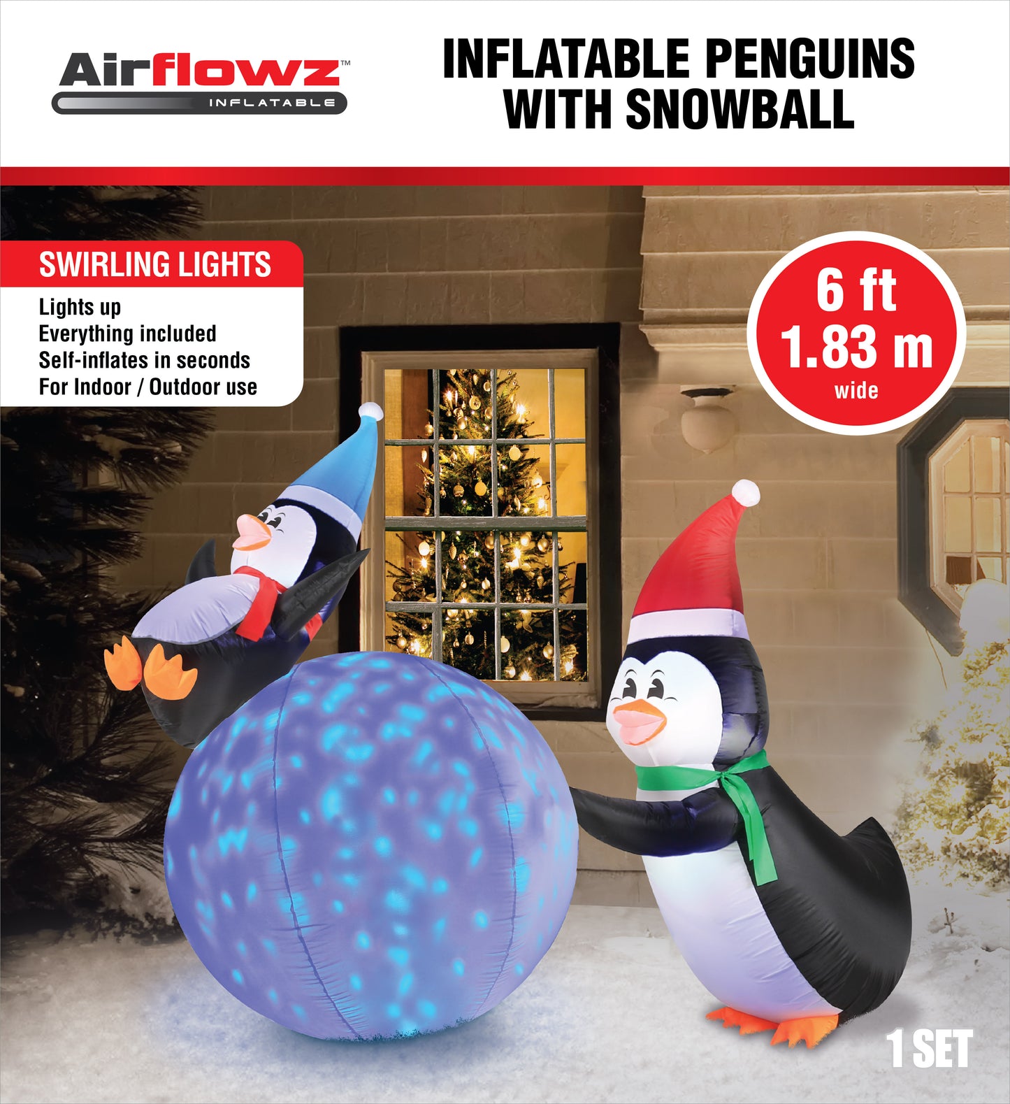 6' Inflatable PENGUINS With Swirling Lights Snowball image 6