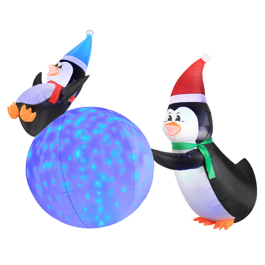 6' Inflatable PENGUINS With Swirling Lights Snowball