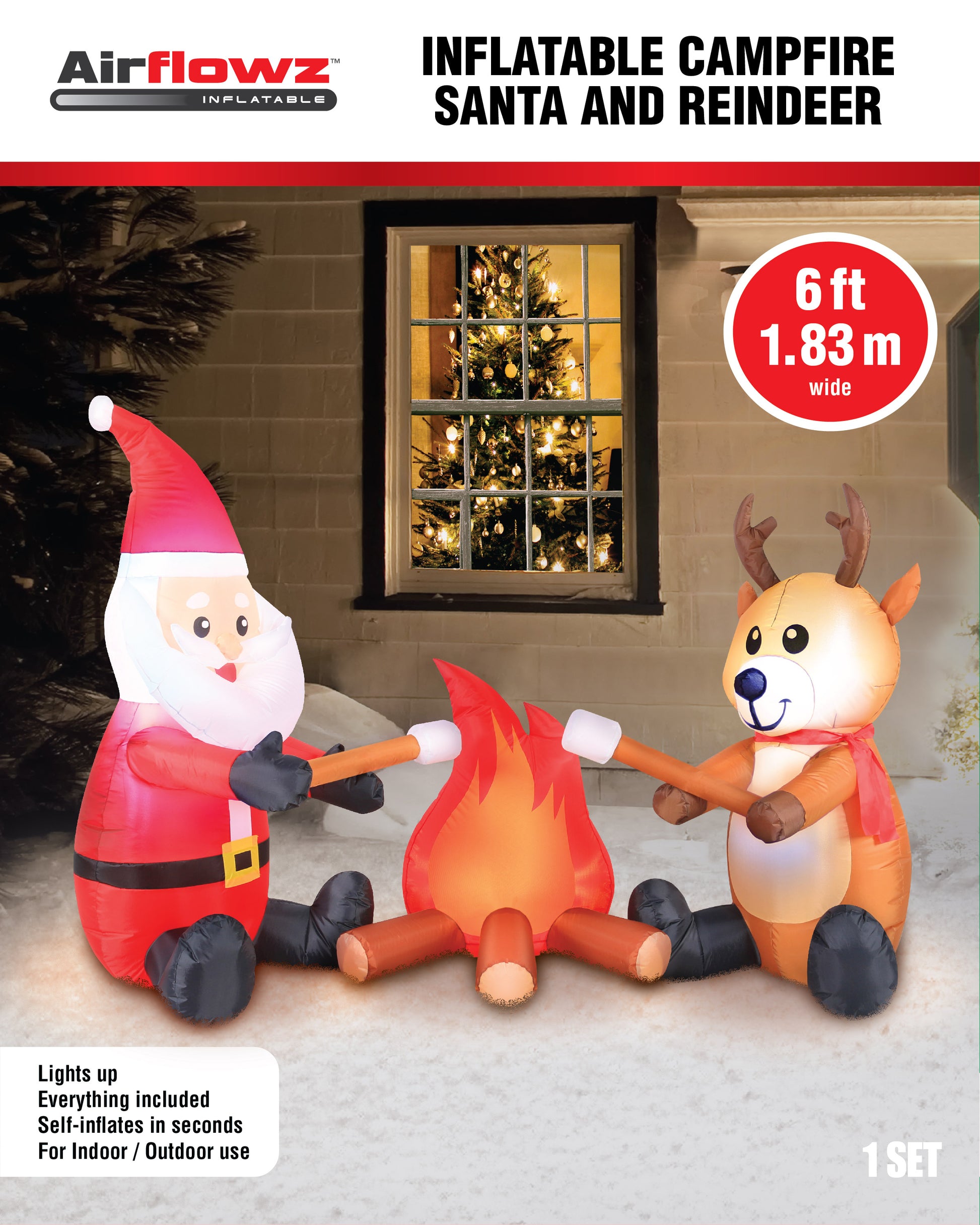 6' Inflatable Campfire Santa and Reindeer image 3