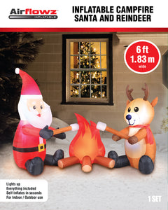 6' Inflatable Campfire Santa and Reindeer