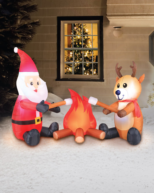 6' Inflatable Campfire Santa and Reindeer lifestyle