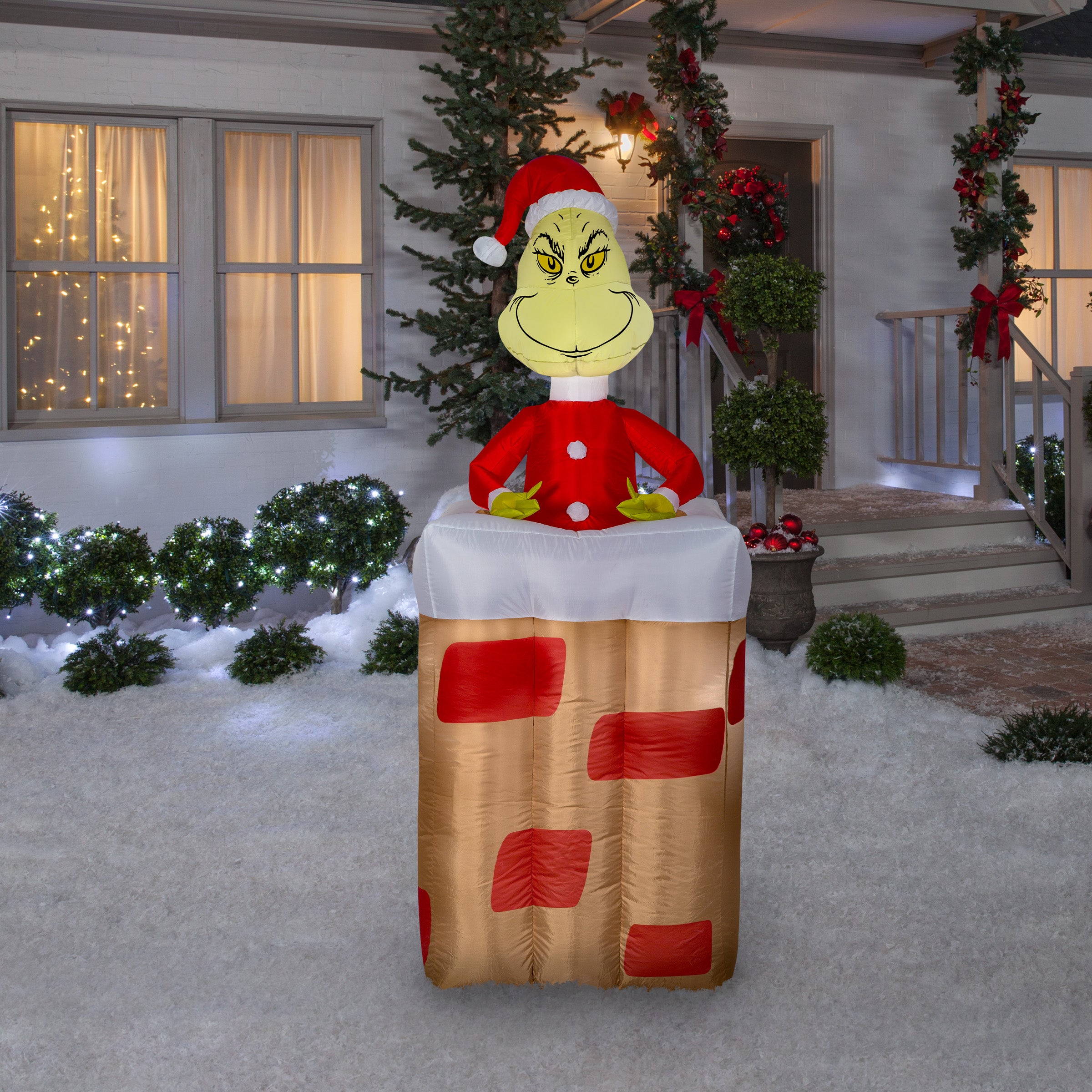 5.5' Animated Airblown Grinch Popping Out Of Chimney Grinch Christmas Inflatable