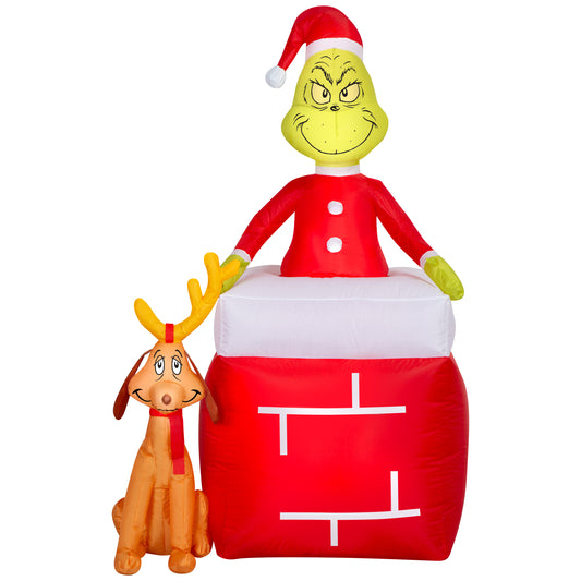 5.5-Ft Dr. Seuss Grinch Out of Chimney with Max Christmas Inflatable