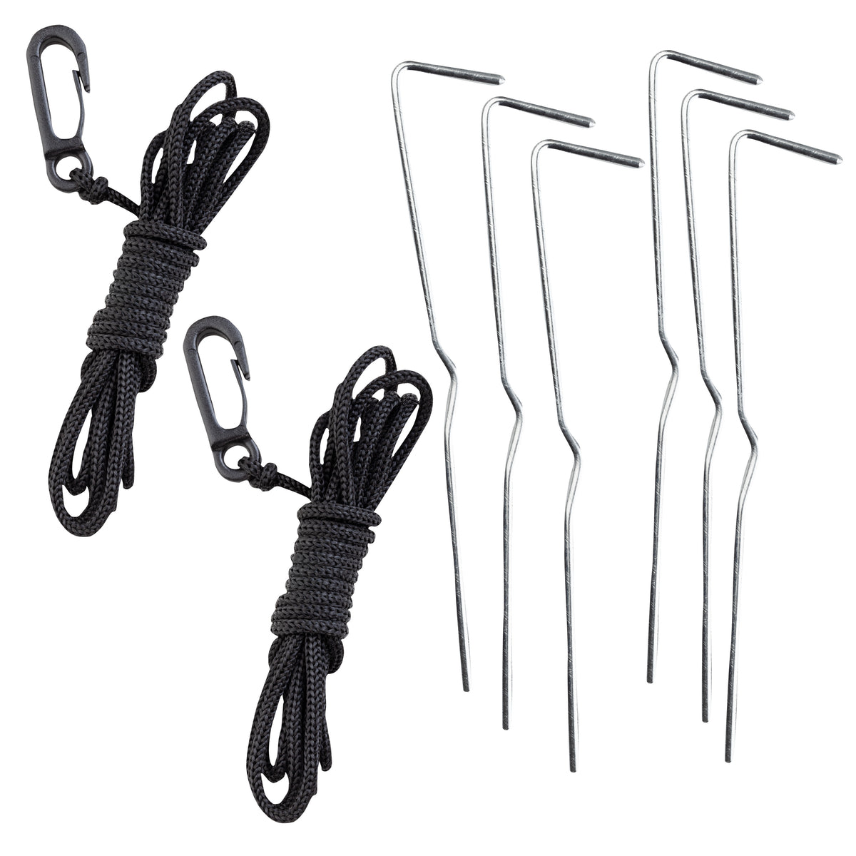Included stakes and tethers