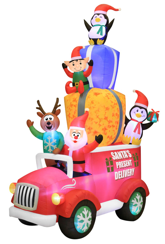 Occasions 12' INFLATABLE SWIRLING LIGHTS SANTA'S TRUCK, 8 ft Tall