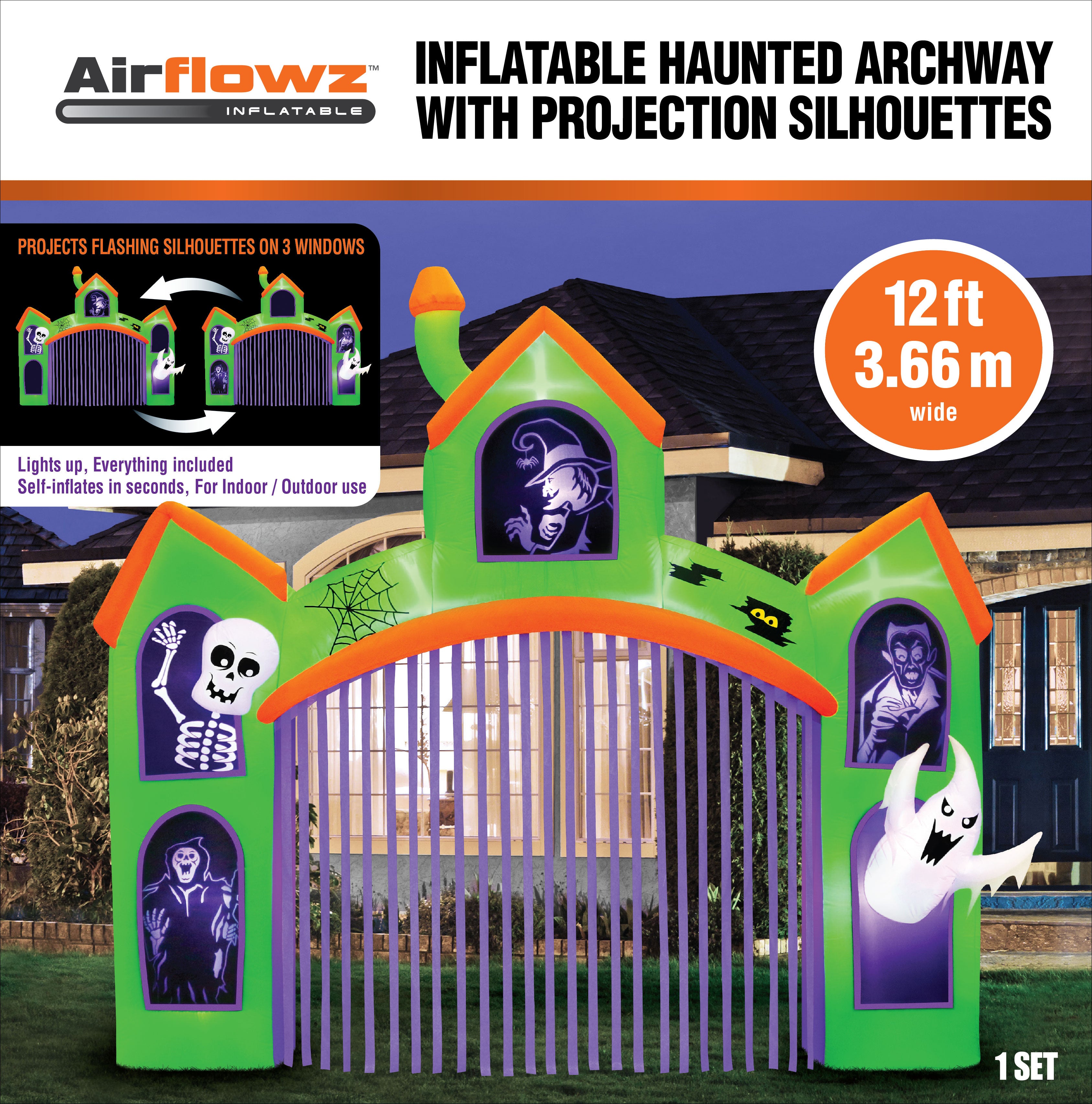 12' Inflatable Haunted Archway With Projection Silhouette