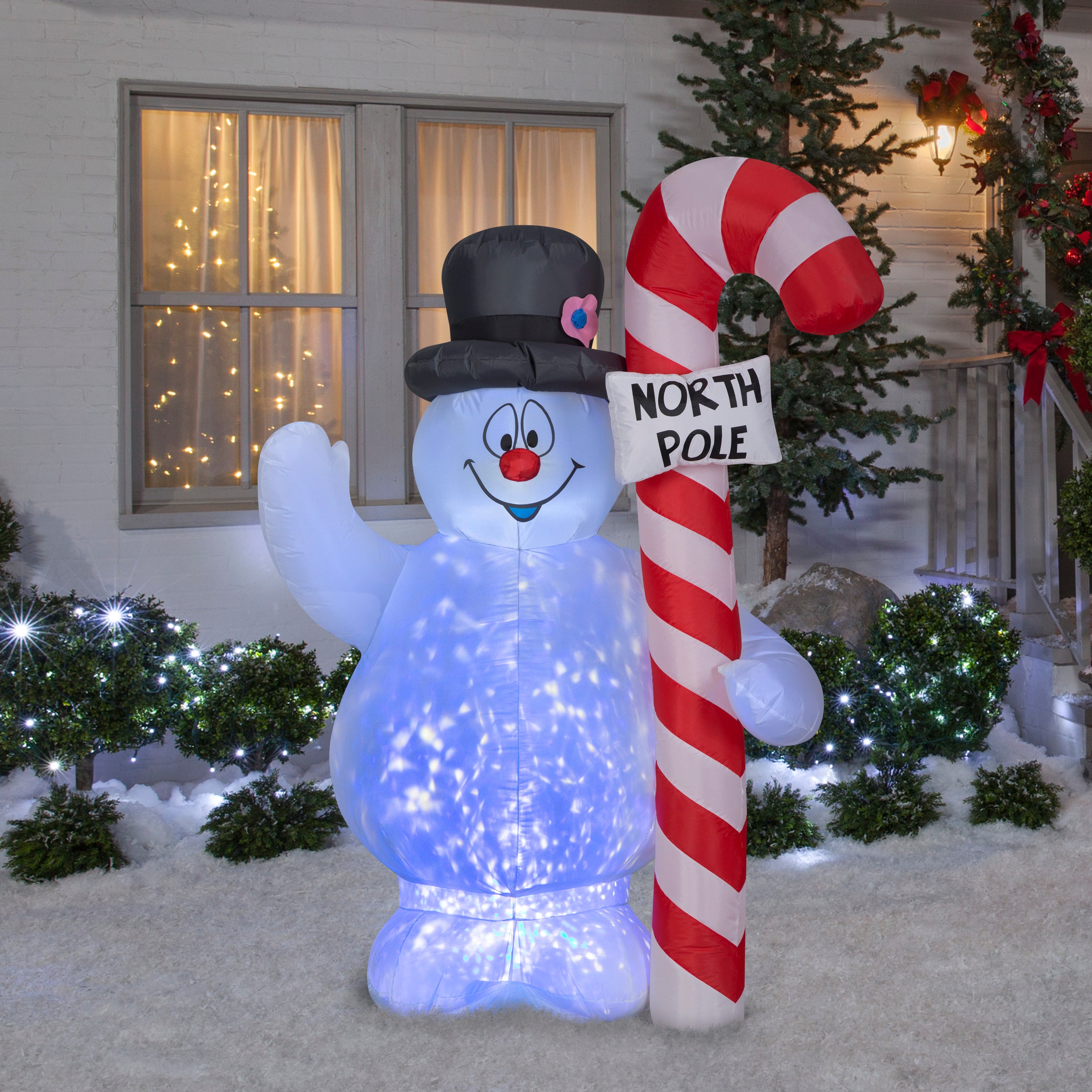 5.5' Projection Airblown Kaleidoscope Frosty Hugging North Pole Sign