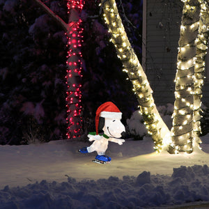ProductWorks 24IN PEANUTS LED 3D PRELIT YARD DÉCOR SKATING SNOOPY, White