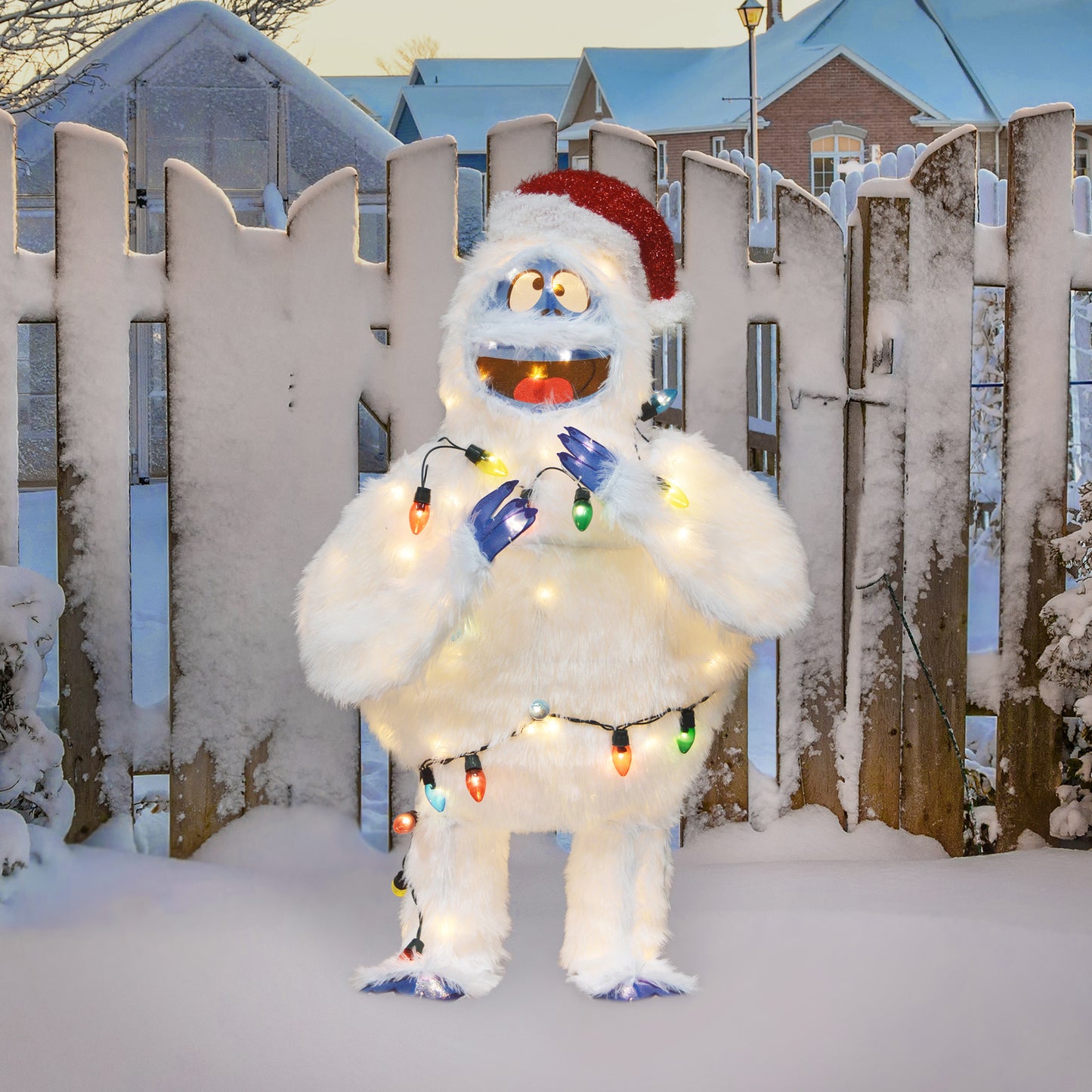 ProductWorks 24in RUDOLPH 3D LED YARD ART BUMBLE WITH LIGHT STRAND, White