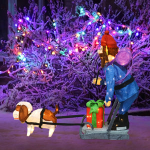 ProductWorks 34IN RUDOLPH 3D PRE LIT LED YARD ART STANDING YUKON AND DOG, Blue
