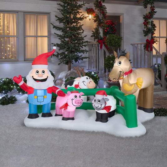9' Wide Santa Farm Scene Christmas Inflatable lifestyle