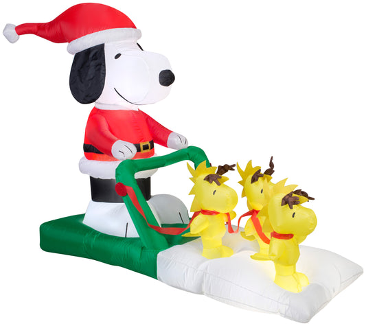 Peanuts Santa Snoopy On Sled With Woodstock Inflatable