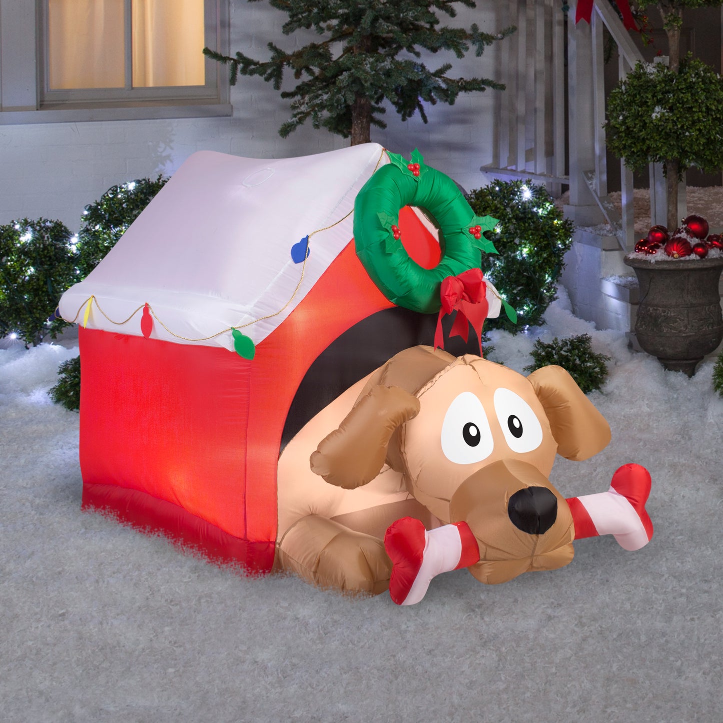 3.5' Animated Dog w/Candy Cane Bone Christmas Inflatable lifestyle