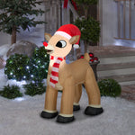 Load image into Gallery viewer, Gemmy Christmas Airblown Inflatable Standing rudolph w/Santa Hat &amp; Scarf, 3.5 ft Tall, Brown
