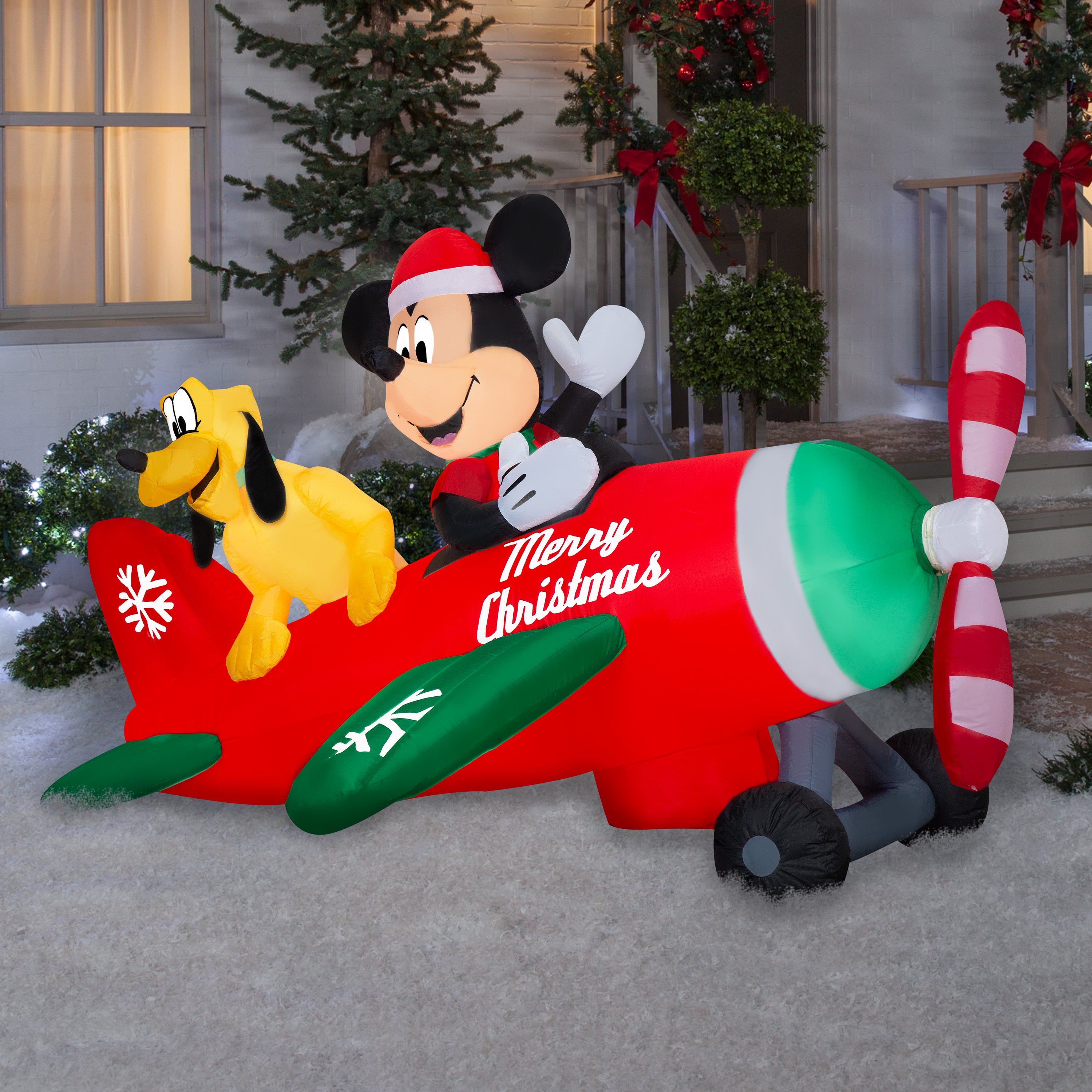 Gemmy Animated Airblown Inflatable Mickey and Pluto Clubhouse Airplane Scene w/LEDs Disney , 4.5 ft Tall