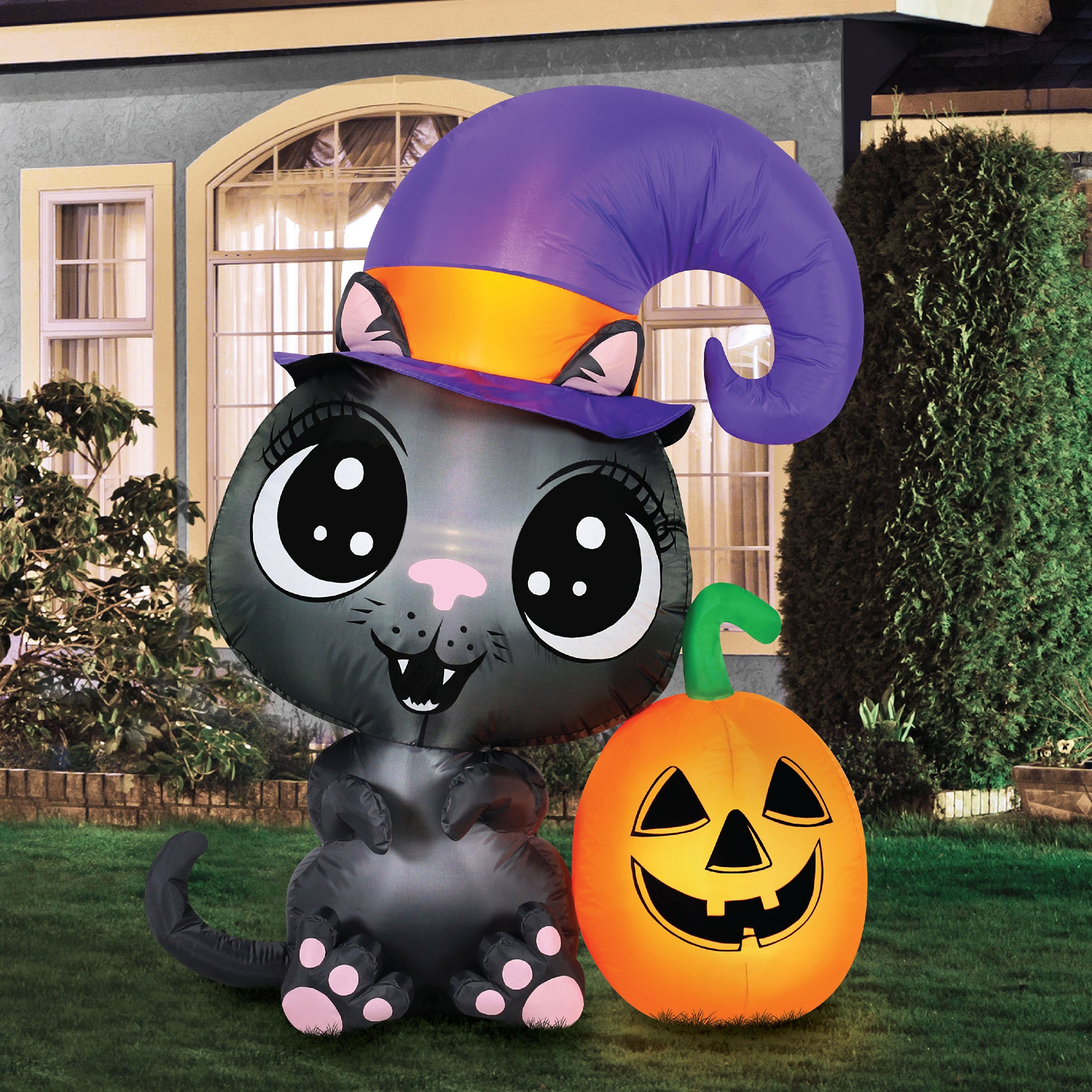Occasions 4.5' INFLATABLE CAT WITH PUMPKIN, 3.5 ft Tall, Multicolored