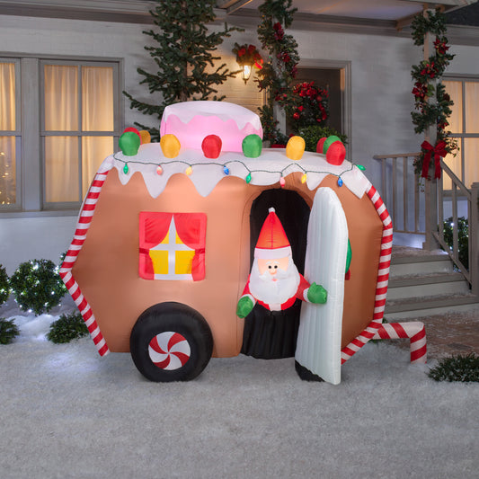 Animated Christmas Inflatable Gingerbread Trailer, 5.5 ft Tall, brown lifestyle
