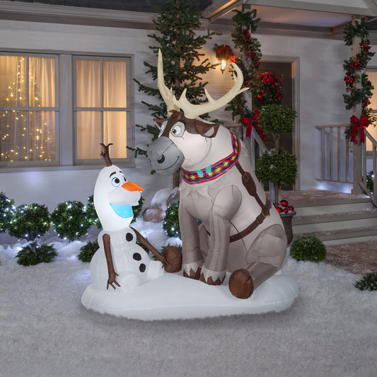 7' Inflatable Olaf and Sven w/LEDs Scene Disney lifestyle