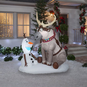 Gemmy 7' Airblown Inflatable Olaf and Sven w/LEDs Scene Disney