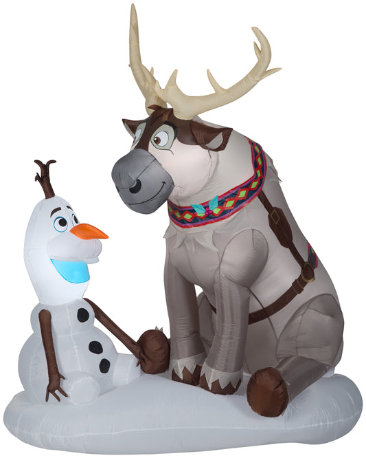 7' Inflatable Olaf and Sven w/LEDs Scene Disney