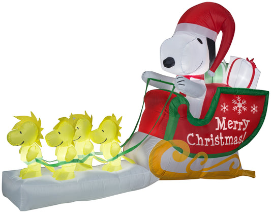 8' Inflatable Snoopy as Santa in Sleigh Scene