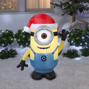 3.5' Airblown Minion Stuart w/Santa Hat Universal Christmas Inflatable