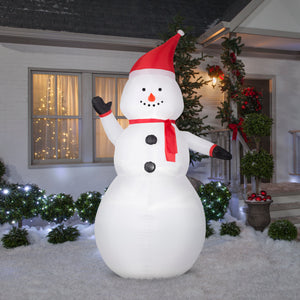 Gemmy Christmas Inflatable Snowman with Santa Hat, 8 ft Tall, Multi