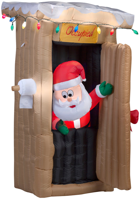 6' Animated Santa Coming out of the Outhouse Christmas Inflatable