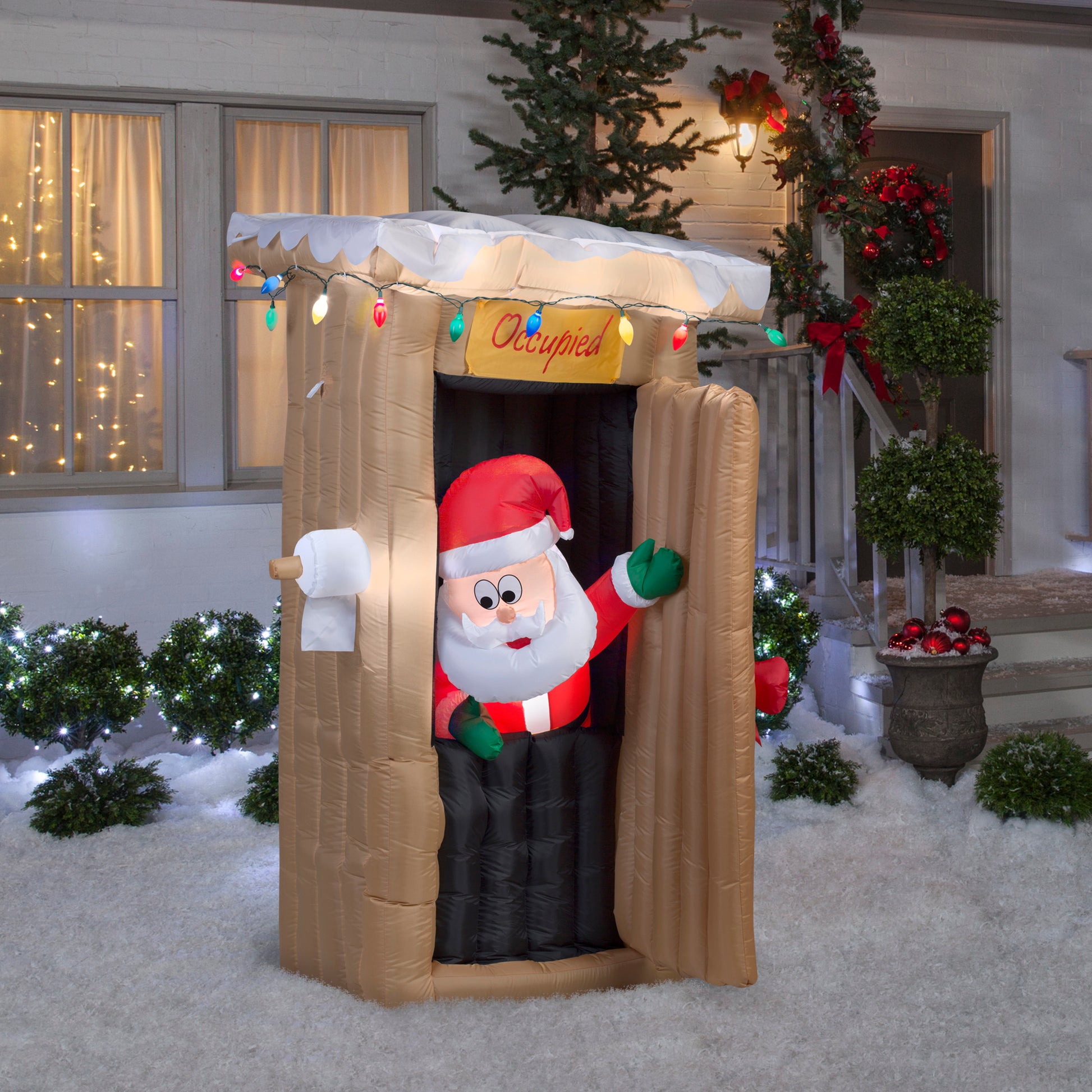 6' Animated Santa Coming out of the Outhouse Christmas Inflatable lifestyle