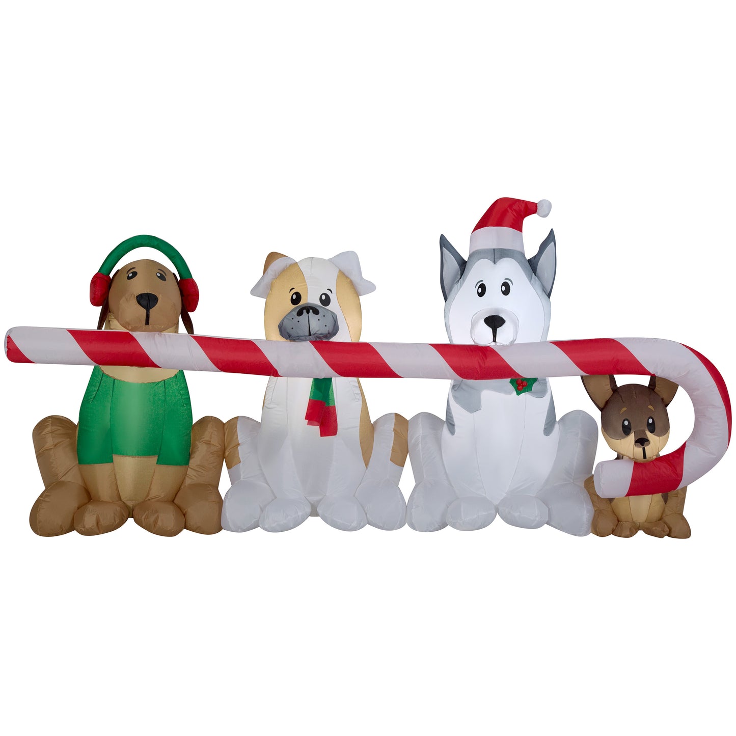 3.5' Puppies sharing a Big Candy Cane Christmas Inflatable