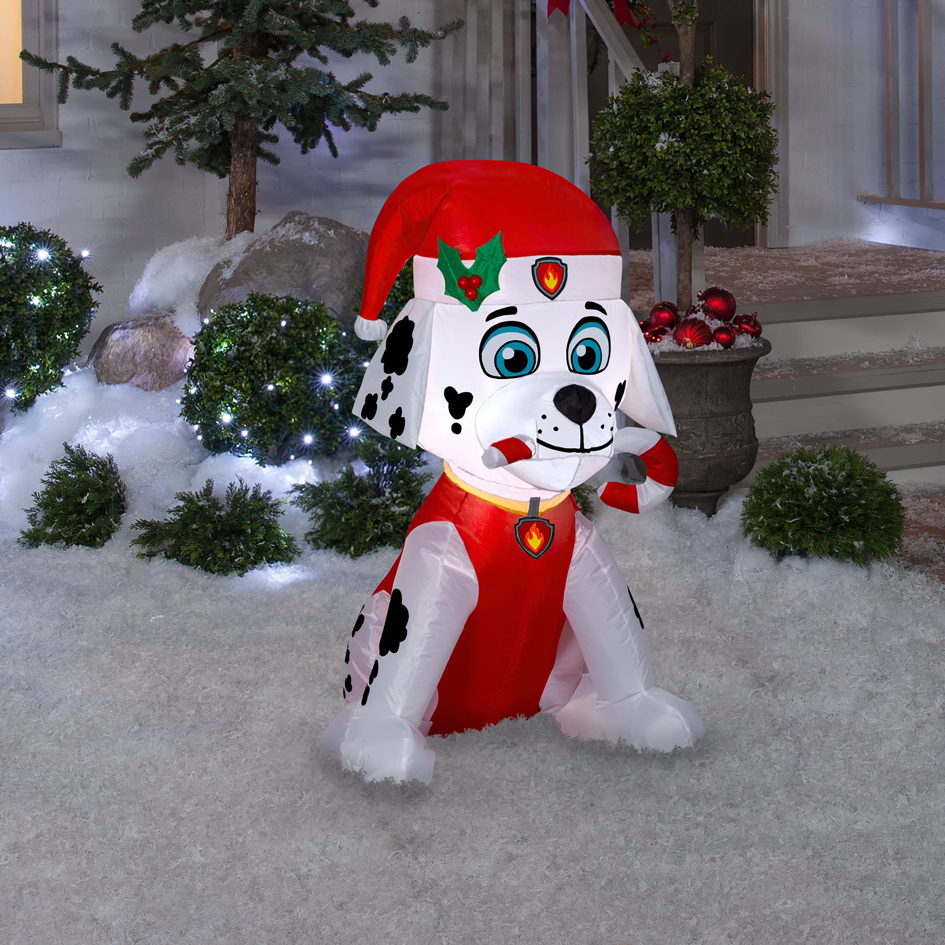 Christmas Inflatable Marshall Fire dog w/candy cane, 3 ft Tall lifestyle