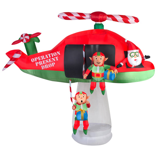 9.5' Wide Animated Airblown-Santa and Elves in Helicopter Scene Christmas Inflatable