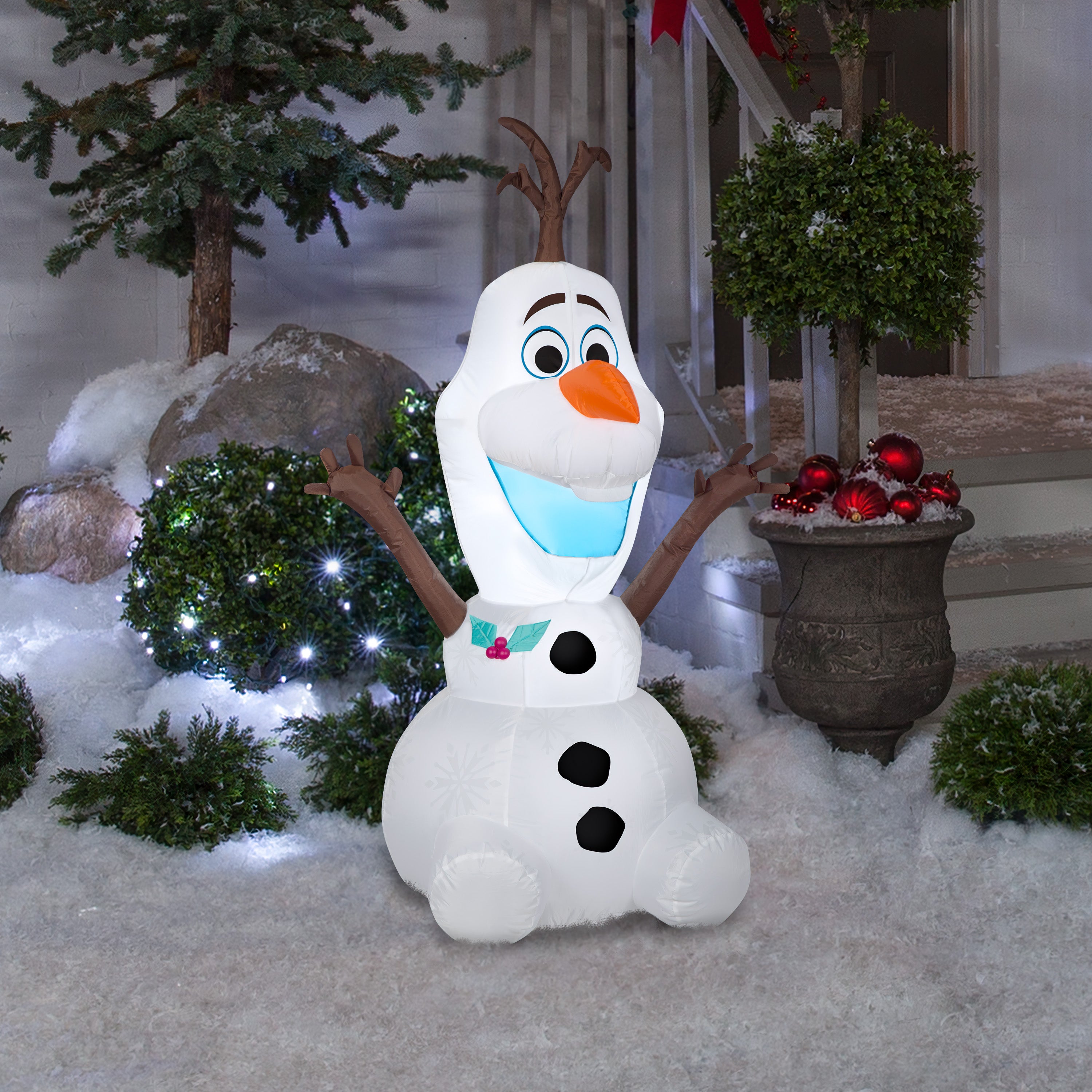 Gemmy Christmas Airblown Inflatable Olaf in Sitting Pose, 4 ft Tall, White