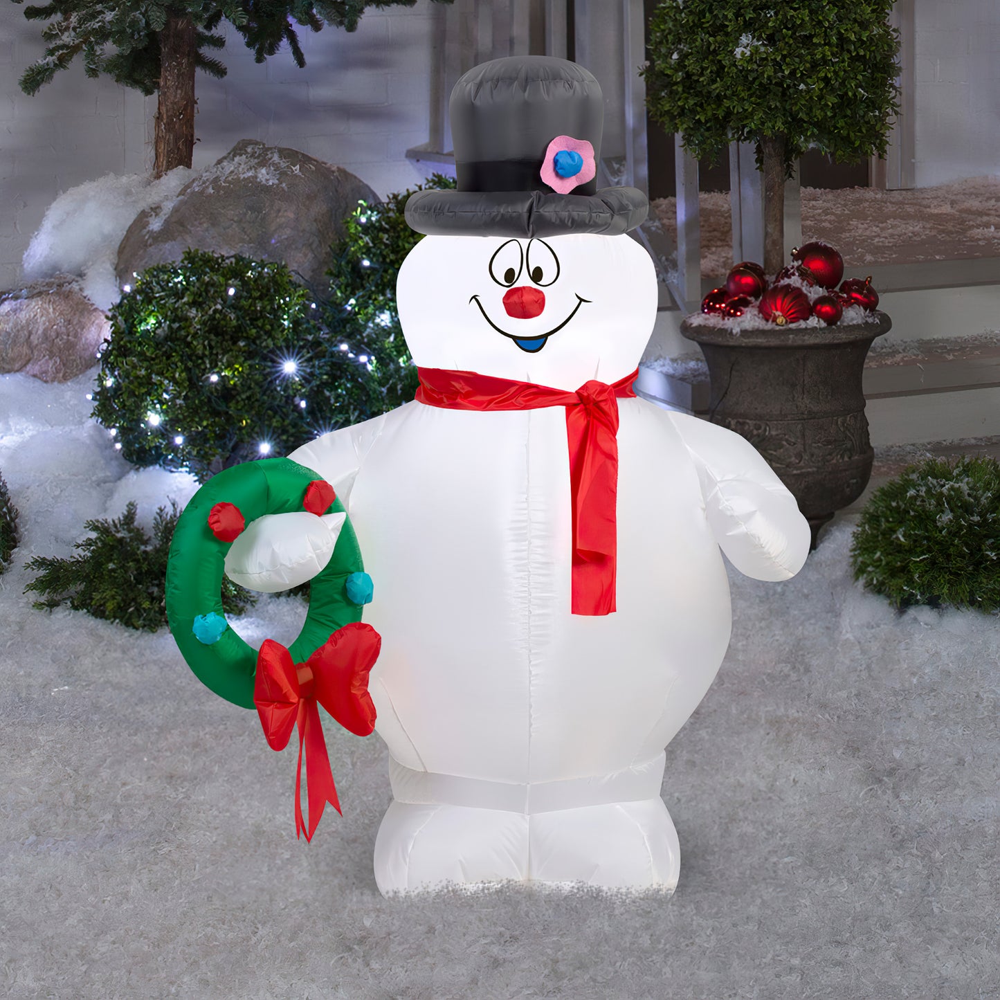 Christmas Inflatable Frosty Holding Wreath WB, 3.5 ft Tall lifestyle