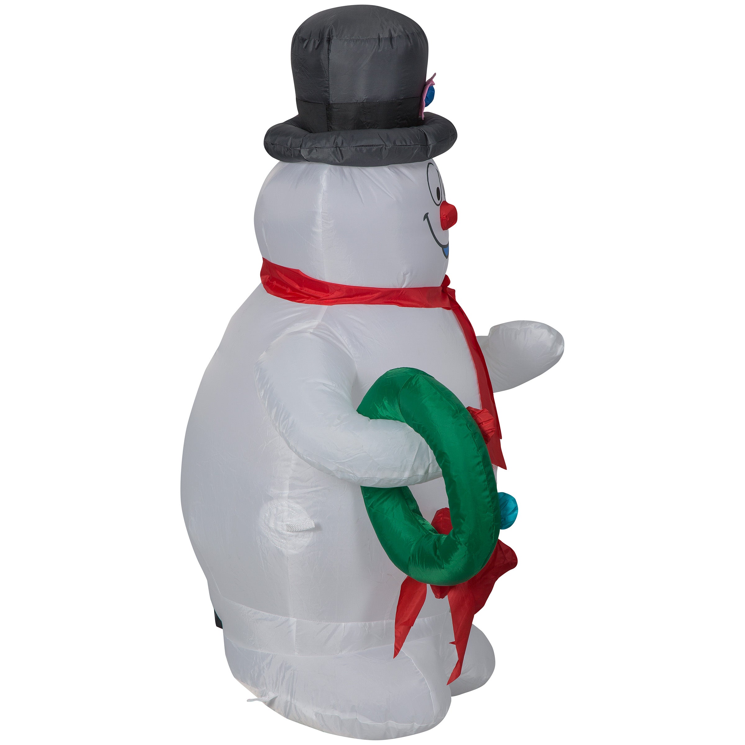 Gemmy Christmas Airblown Inflatable Frosty Holding Wreath WB, 3.5 ft Tall, White