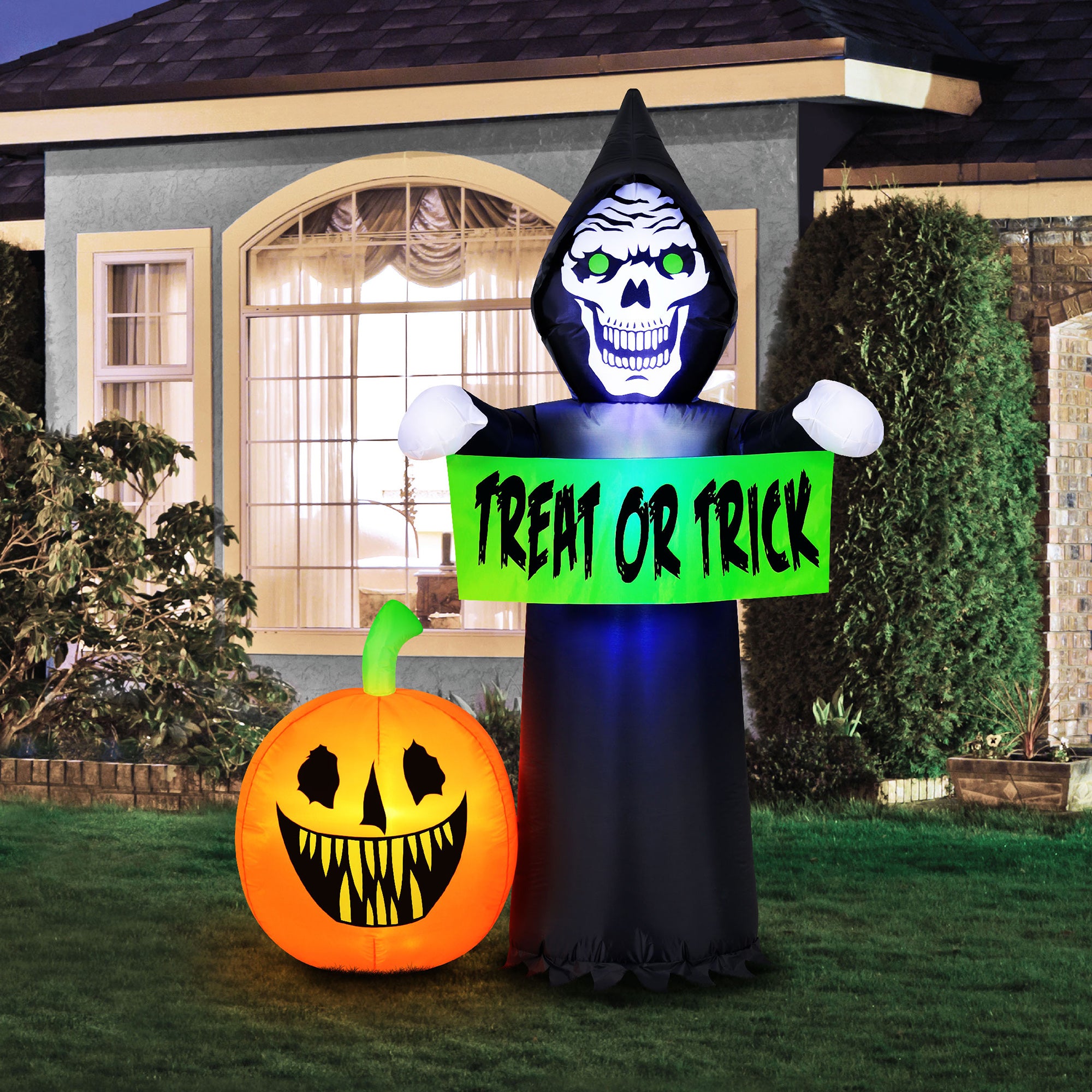 Occasions 5.5' INFLATABLE REAPER AND PUMPKIN SCENE, 5.5 ft Tall, Multicolored