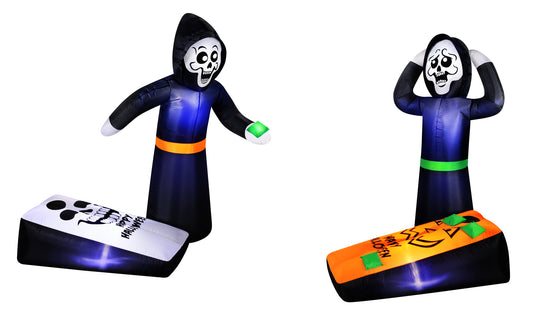 Occasions 5' INFLATABLE REAPERS PLAYING CORN HOLE, 5 ft Tall