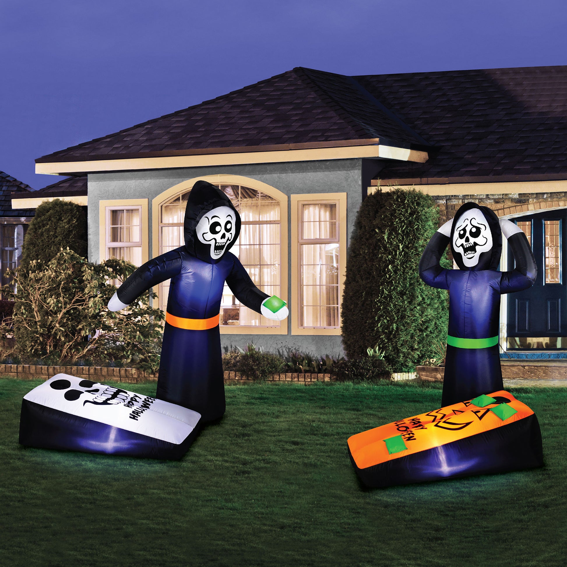 Occasions 5' INFLATABLE REAPERS PLAYING CORN HOLE, 5 ft Tall, Multicolored lifestyle
